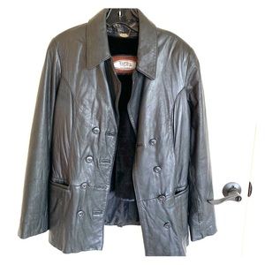 Leather Double Breasted Black Jacket